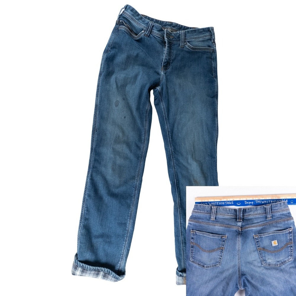 Carhartt Flannel Lined Jeans Women 6x32 WB172 Relaxed Straight Tall Workwear